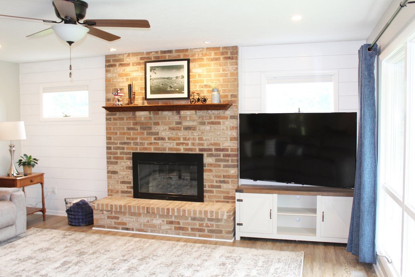 The great room with brick fireplace